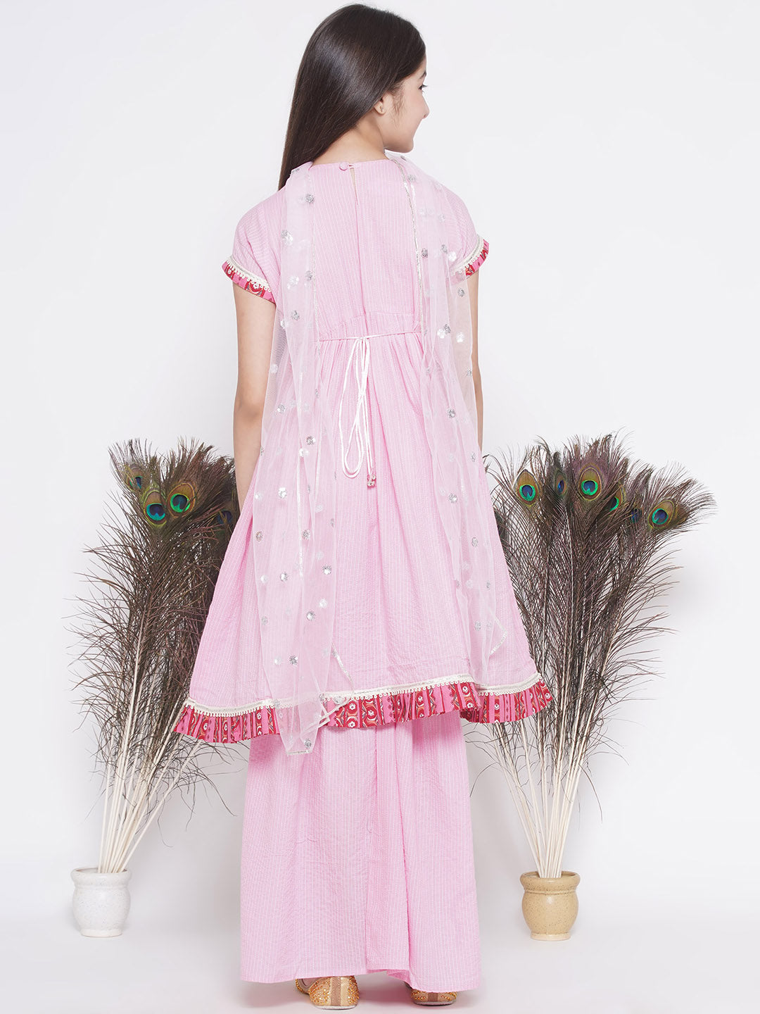 Floral patch and lace work Frock Style Kurta with sharara and Dupatta | SHOBITAM