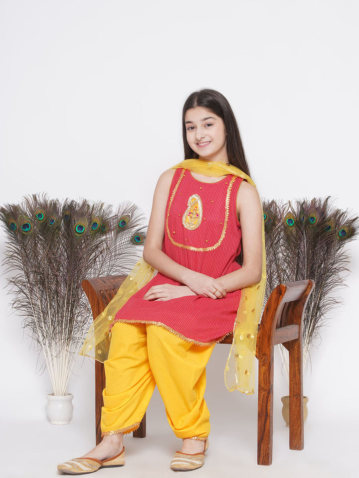 Jaipuri work Frock Style Kurta with Ghungroo and ambi buti-work with salwar | SHOBITAM