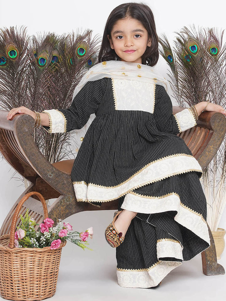 Frock Style Kurta with Floral Embroidery work and Sharara with Dupatta | SHOBITAM