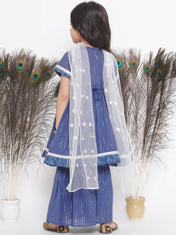 Girls Floral patch and lace work Frock Style Kurta with sharara and Dupatta | SHOBITAM