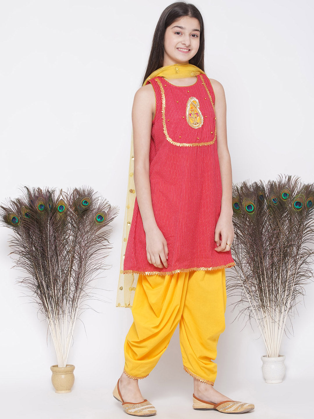Jaipuri work Frock Style Kurta with Ghungroo and ambi buti-work with salwar | SHOBITAM