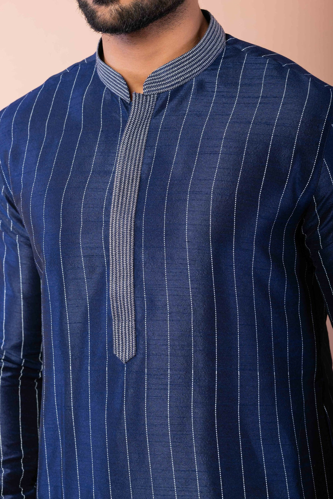 Prakatha Blue Silk Blend Kurta Dhoti Set For Men With Embroidered Work | SHOBITAM