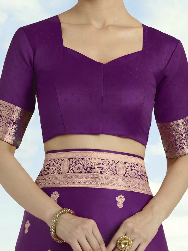Purple With Gold Bordar Banarasi Satin Saree | SHOBITAM