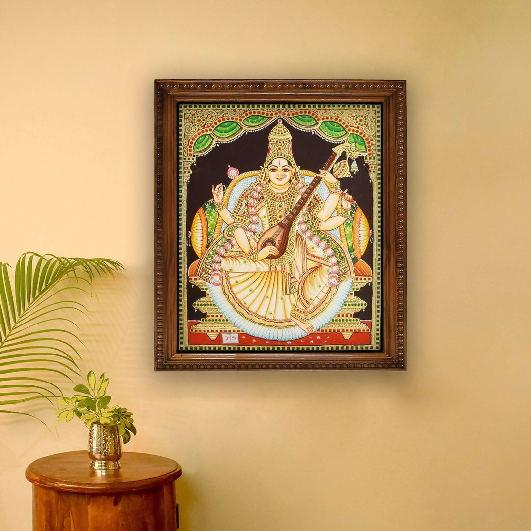 TANJORE PAINTING SARASWATHI 16*20-SHOBITAM