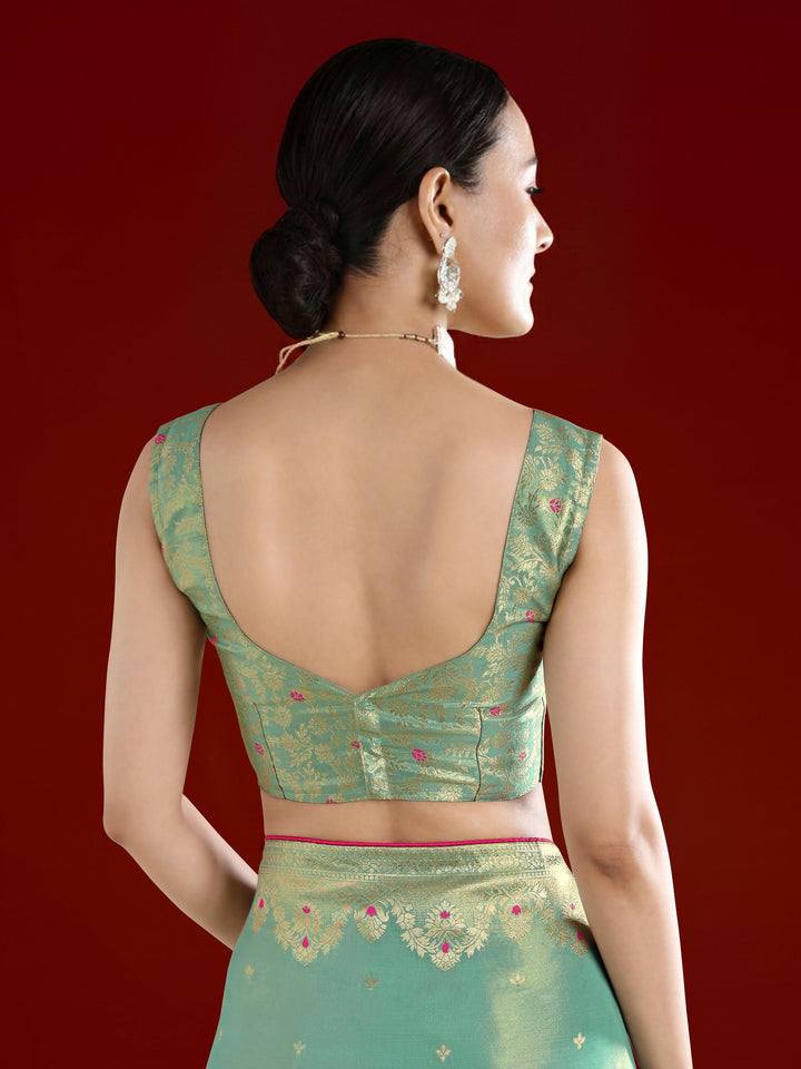 Light Blue Color Paisley Zari Woven Semi Banarasi Tissue Silk Saree  | SHOBITAM