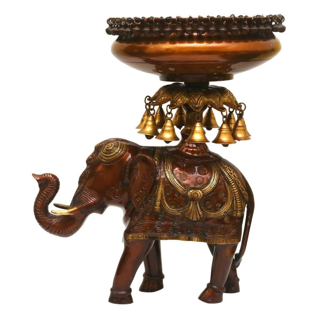 BRASS ELEPHANT URLI WITH ANTIQUE FINISH 20*17*12 | SHOBITAM