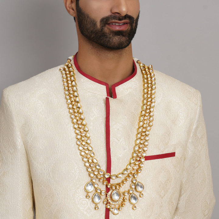 Grooms Kundan Maharaja Layered Neckpiece | SHOBITAM