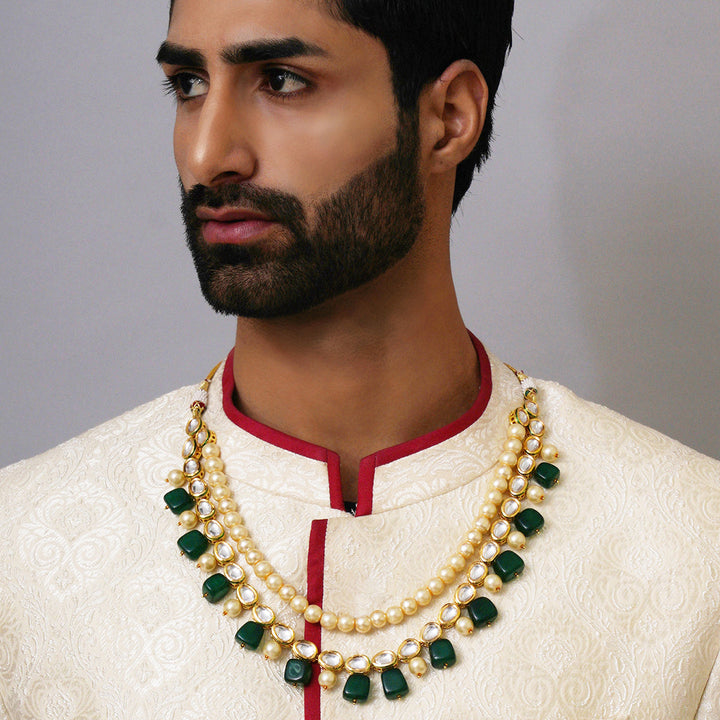 Green and Pearl Layered Groom Neckpiece | SHOBITAM