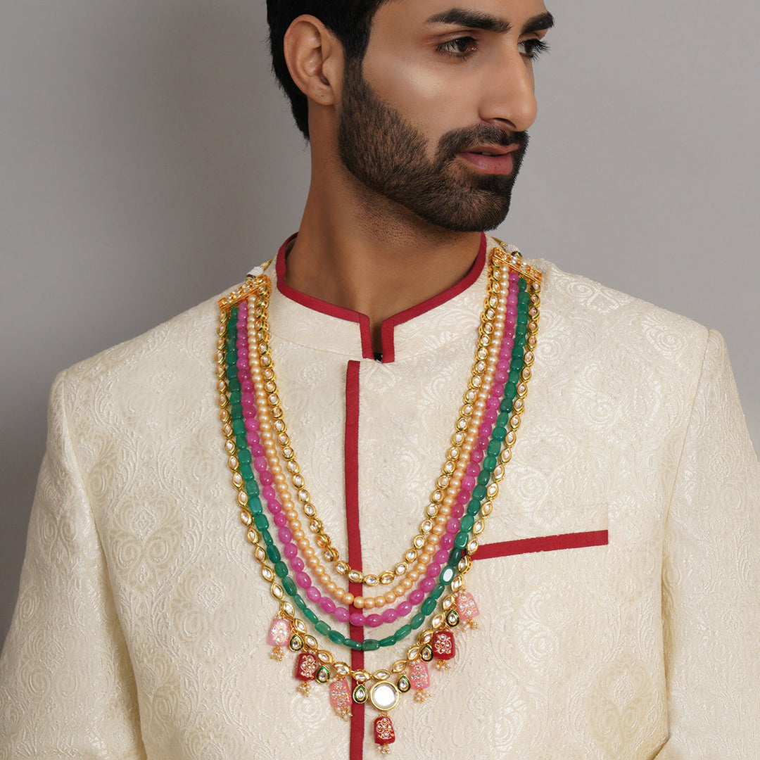 Long Kundan Neckpiece with Multi Stones | SHOBITAM