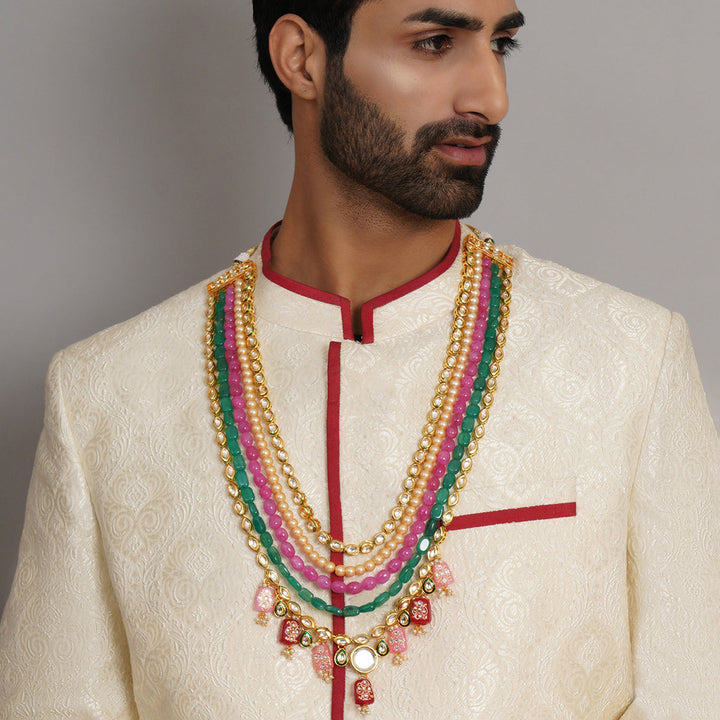 Long Kundan Neckpiece with Multi Stones | SHOBITAM