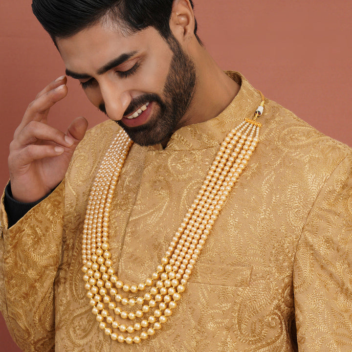 Deep Cream Beaded Layered Necklace for Men | SHOBITAM