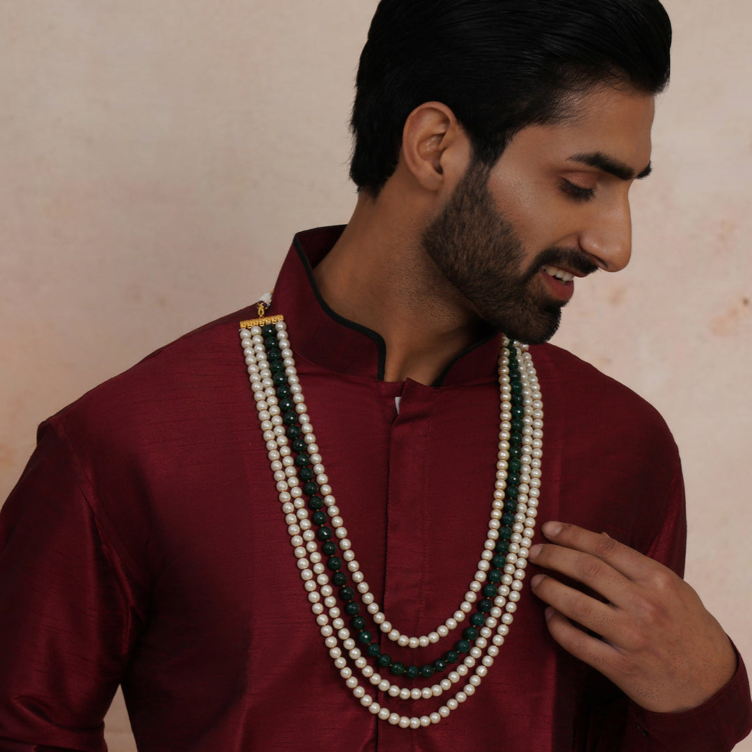 Ruby Raang Green and Pearl Layered Neckpiece | SHOBITAM