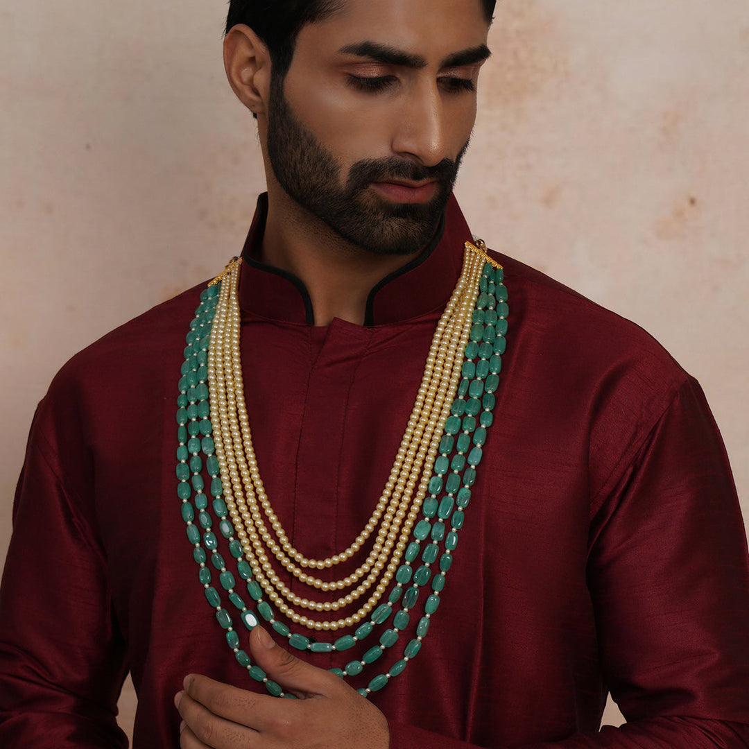 Green and Pearl Layered Groom Neckpiece | SHOBITAM