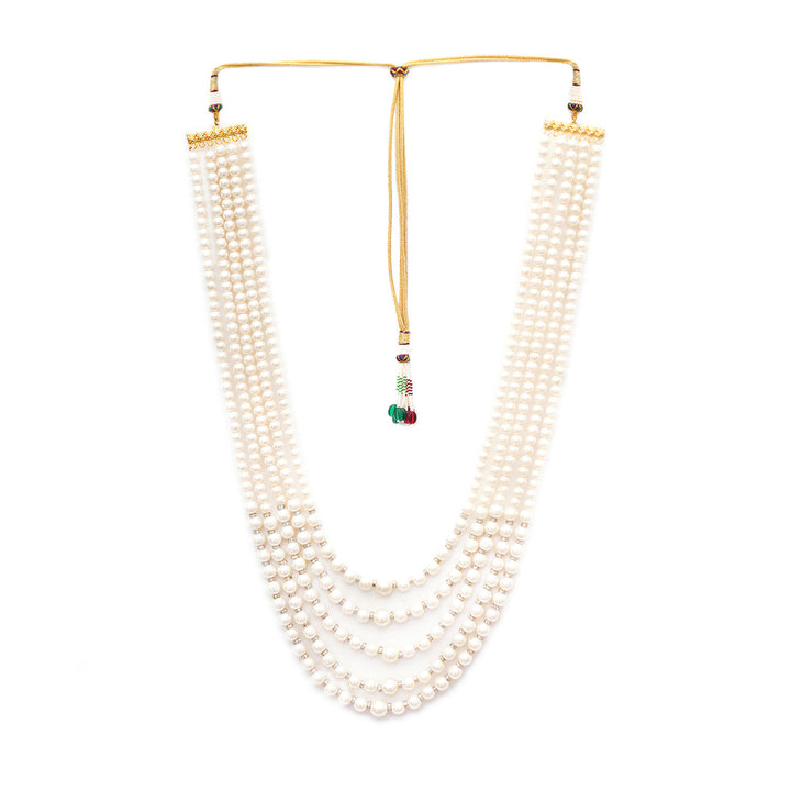 Pearl White and Crystal Beaded Layered Nekclace for Men | SHOBITAM