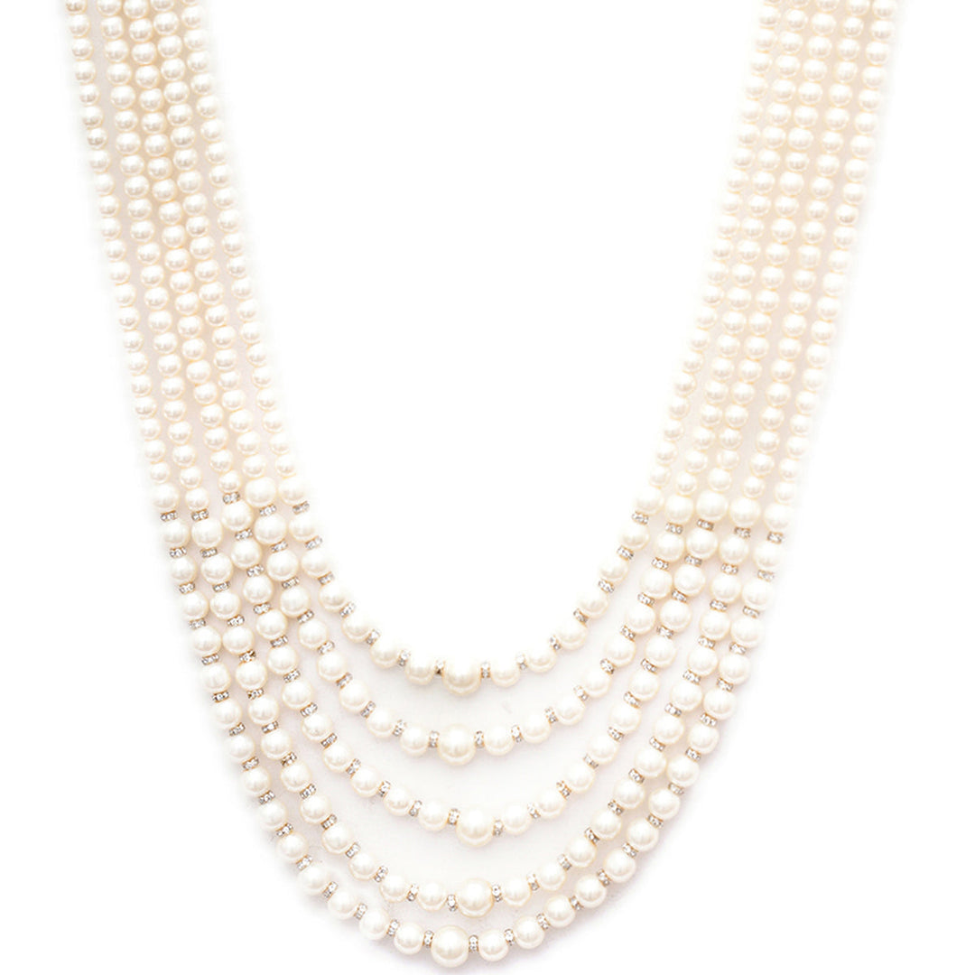 Pearl White and Crystal Beaded Layered Nekclace for Men | SHOBITAM