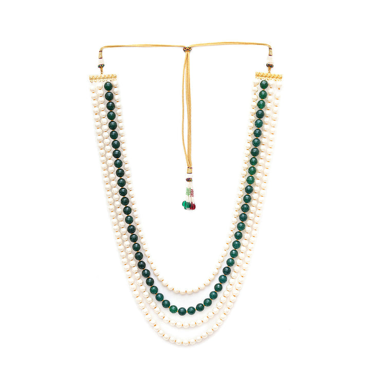 Ruby Raang Green and Pearl Layered Neckpiece | SHOBITAM