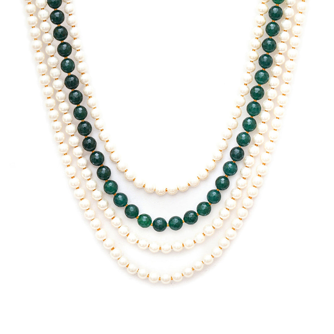 Ruby Raang Green and Pearl Layered Neckpiece | SHOBITAM