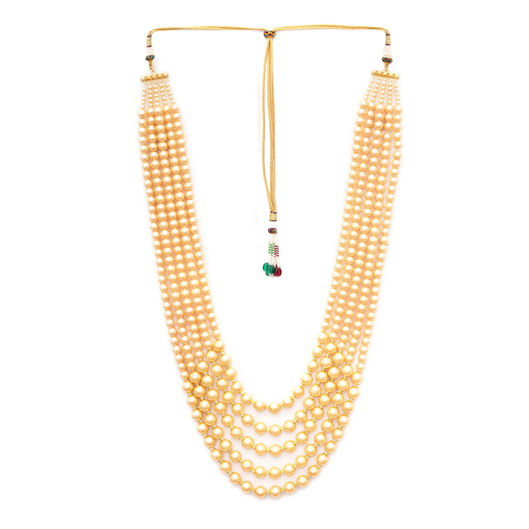 Deep Cream Beaded Layered Necklace for Men | SHOBITAM