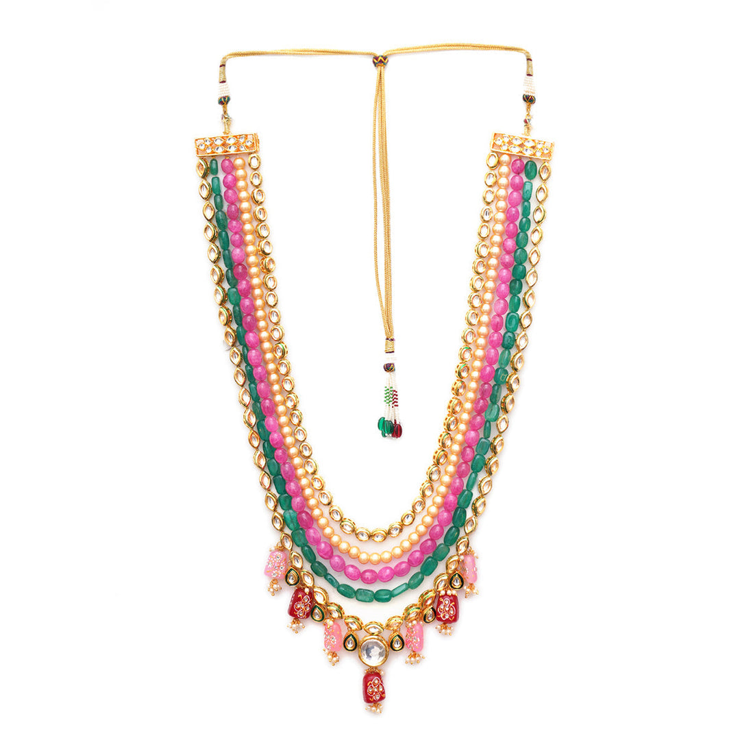 Long Kundan Neckpiece with Multi Stones | SHOBITAM