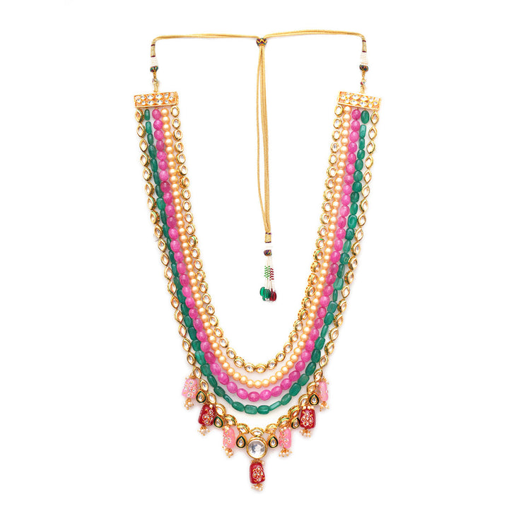 Long Kundan Neckpiece with Multi Stones | SHOBITAM