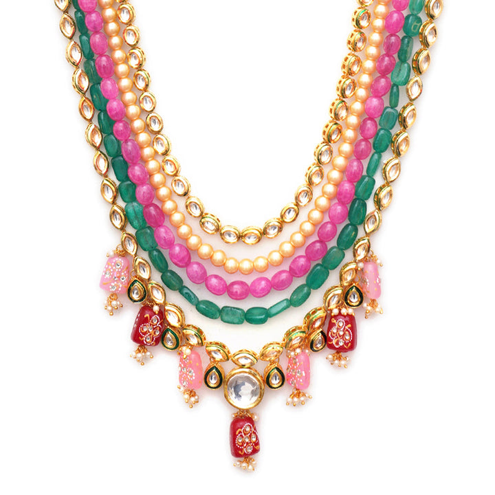 Long Kundan Neckpiece with Multi Stones | SHOBITAM