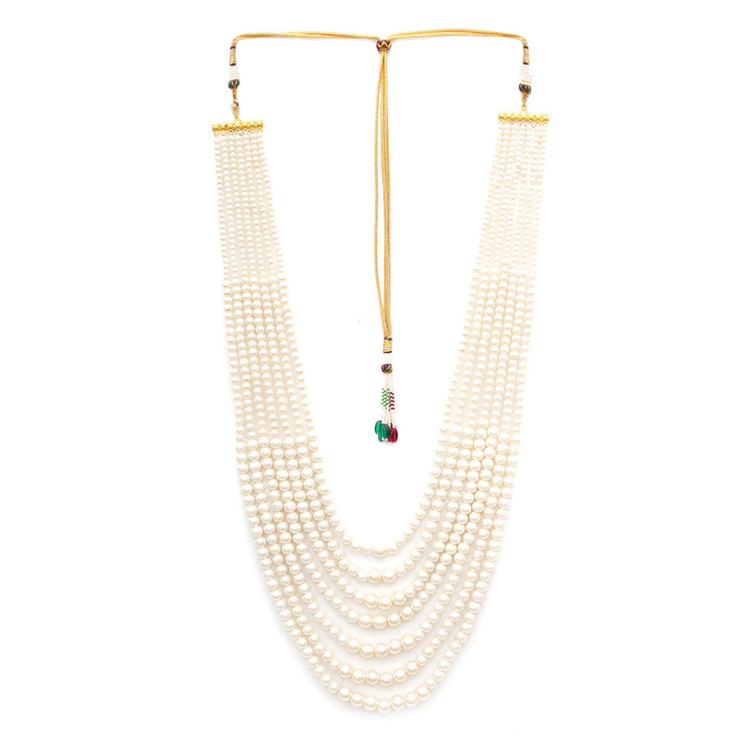 Pearl White Beaded Layered Necklace for Men | SHOBITAM