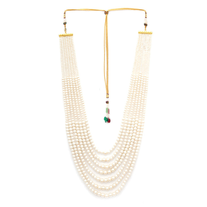Pearl White Beaded Layered Necklace for Men | SHOBITAM