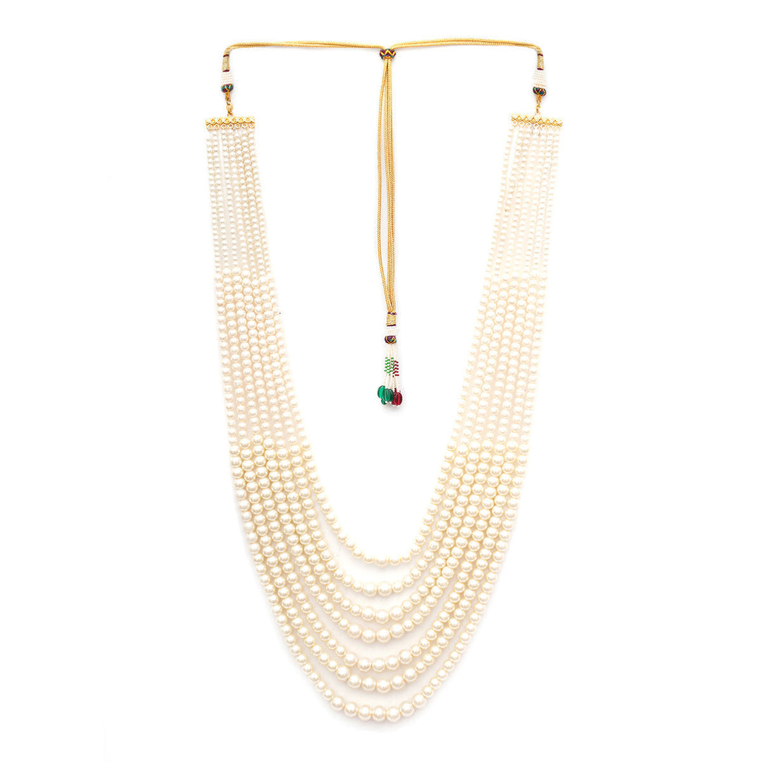 Pearl White Beaded Layered Necklace for Men | SHOBITAM