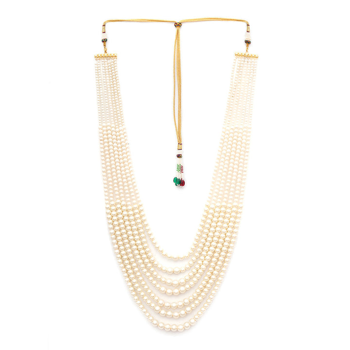 Pearl White Beaded Layered Necklace for Men | SHOBITAM