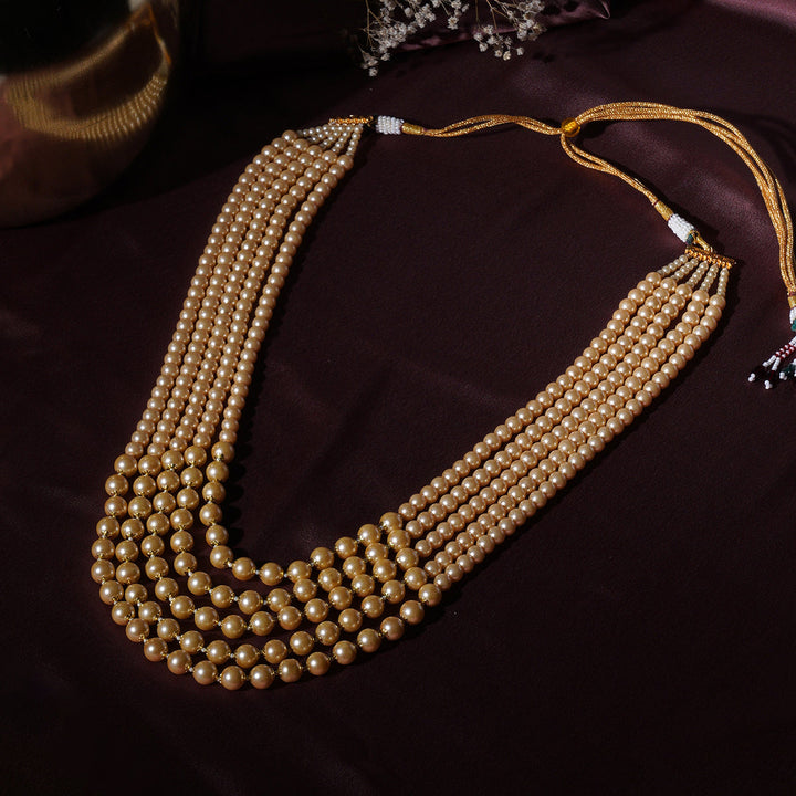 Deep Cream Beaded Layered Necklace for Men | SHOBITAM
