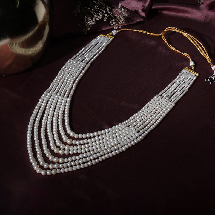 Pearl White Beaded Layered Necklace for Men | SHOBITAM