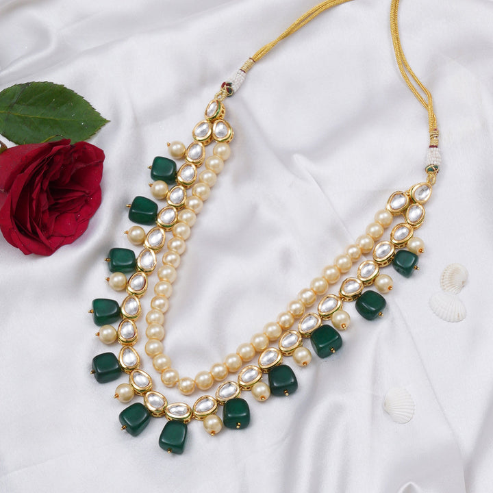 Green and Pearl Layered Groom Neckpiece | SHOBITAM
