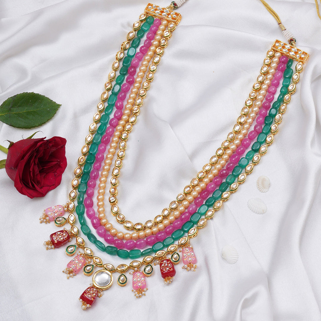 Long Kundan Neckpiece with Multi Stones | SHOBITAM