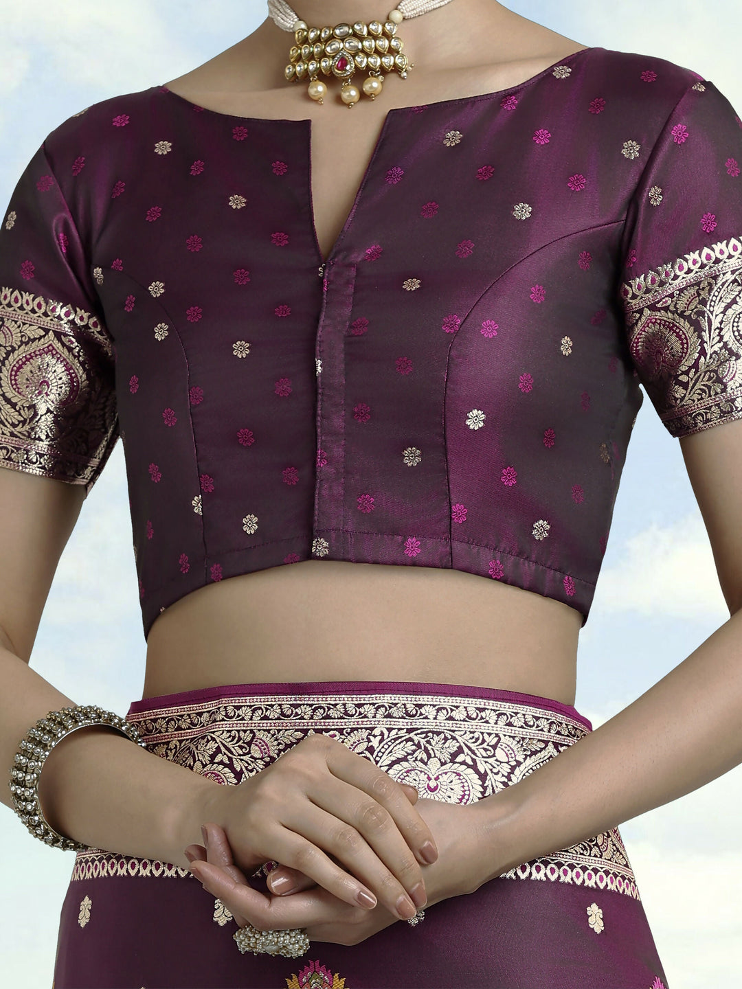 Wine Banarasi Zari Woven Satin Silk Saree | SHOBITAM