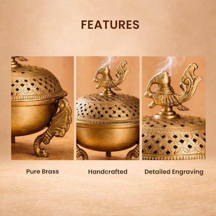 Sanchi Brass Dhoop Dani Incense & Loban Burner