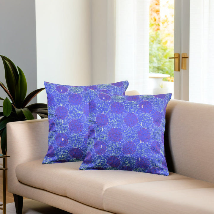 Vintage Blue Green Kantha Silk Reversible Cushion Cover - Pack of 1 | SHOBITAM