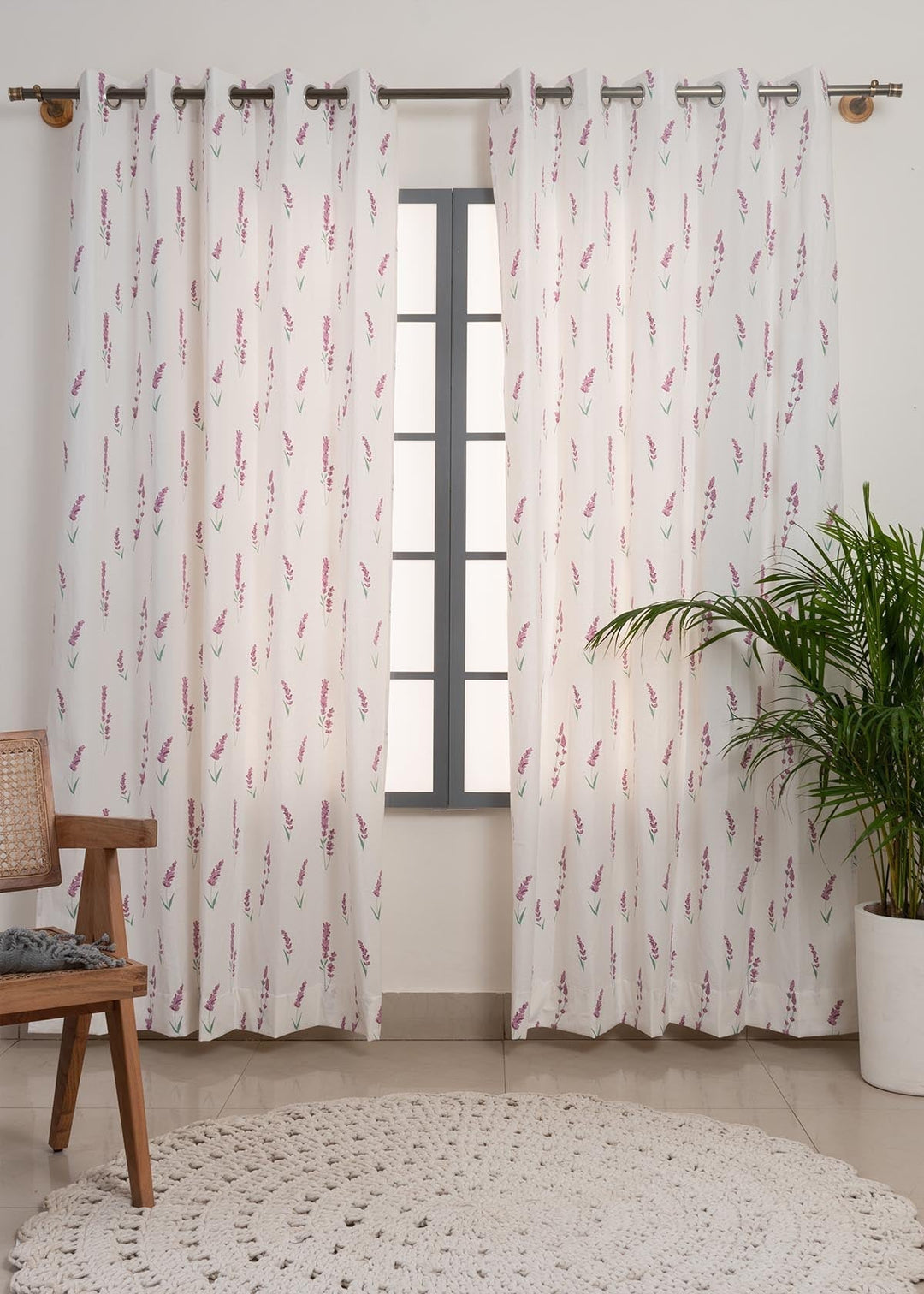Fields of Lavender 100% cotton floral curtain for kids room - Light Reduction - Lavender - Single Piece | SHOBITAM