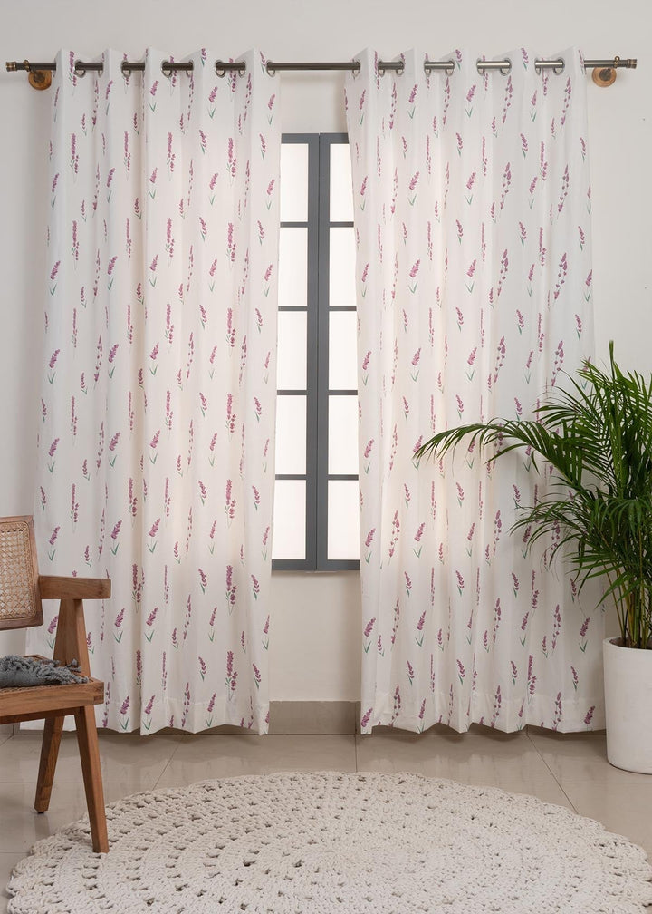 Fields of Lavender 100% cotton floral curtain for kids room - Light Reduction - Lavender - Single Piece | SHOBITAM