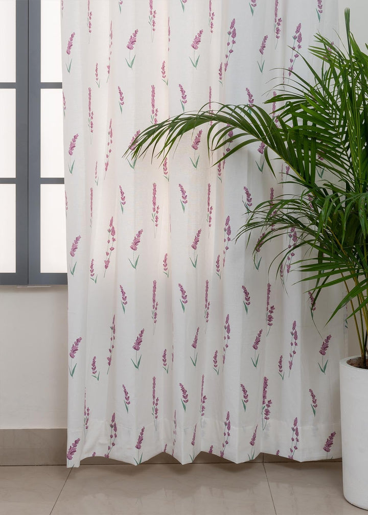 Fields of Lavender 100% cotton floral curtain for kids room - Light Reduction - Lavender - Single Piece | SHOBITAM