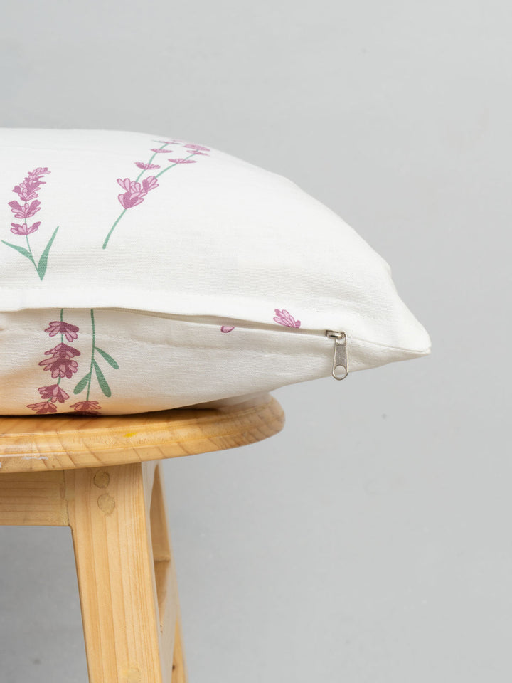 Fields Lavender Floral Printed Cushion Cover for Sofa– 100% Cotton | SHOBITAM