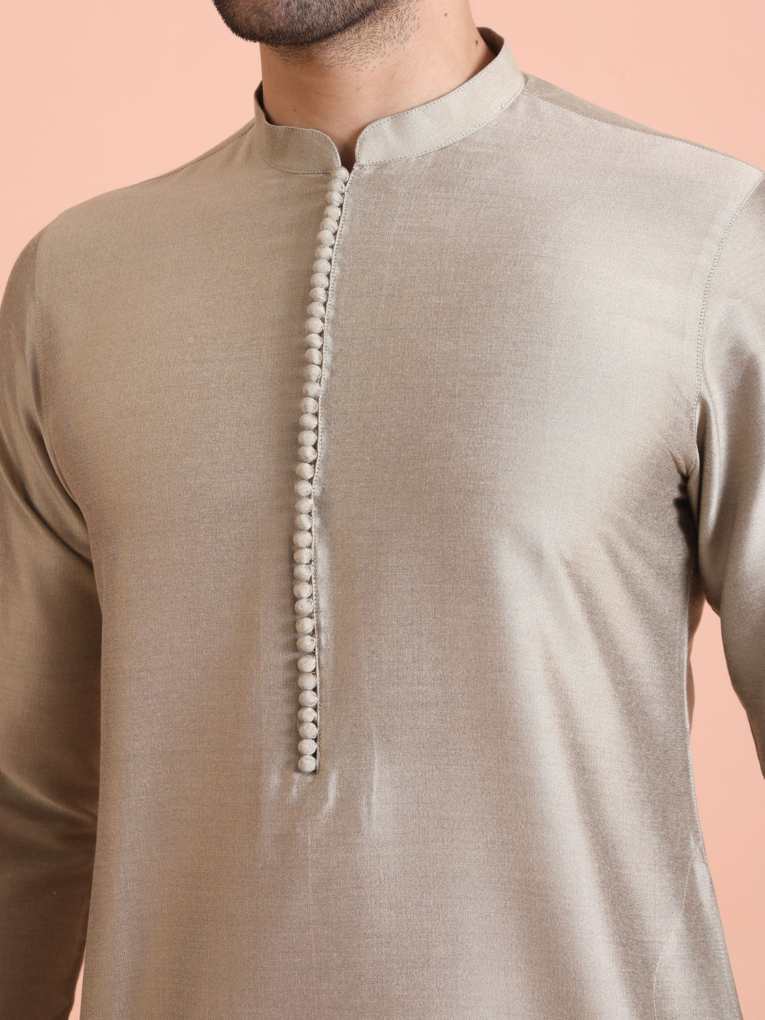 Grey Poly Silk Embellished Kurta Trouser Set | SHOBITAM