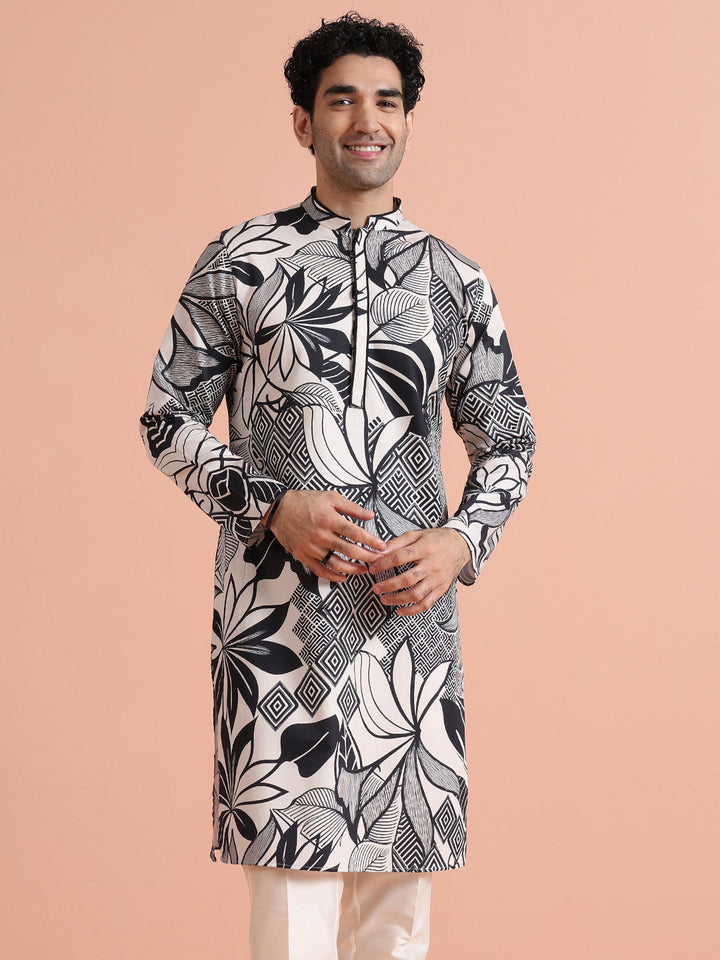Black & White Printed Long Kurta | SHOBITAM