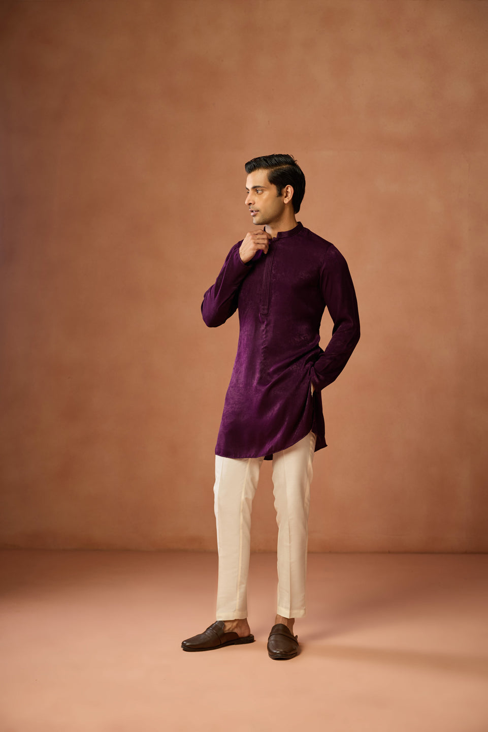 Wine Silk Blend Velvet Finish Mid Kurta | SHOBITAM
