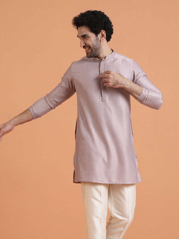 Lilac Silk Blend Solid Mid Kurta | SHOBITAM