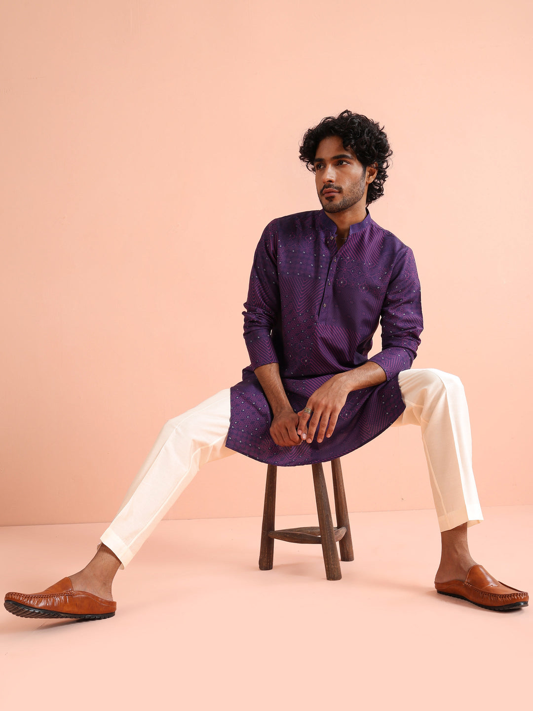 Purple Geometric Printed Kurta in Cotton | SHOBITAM