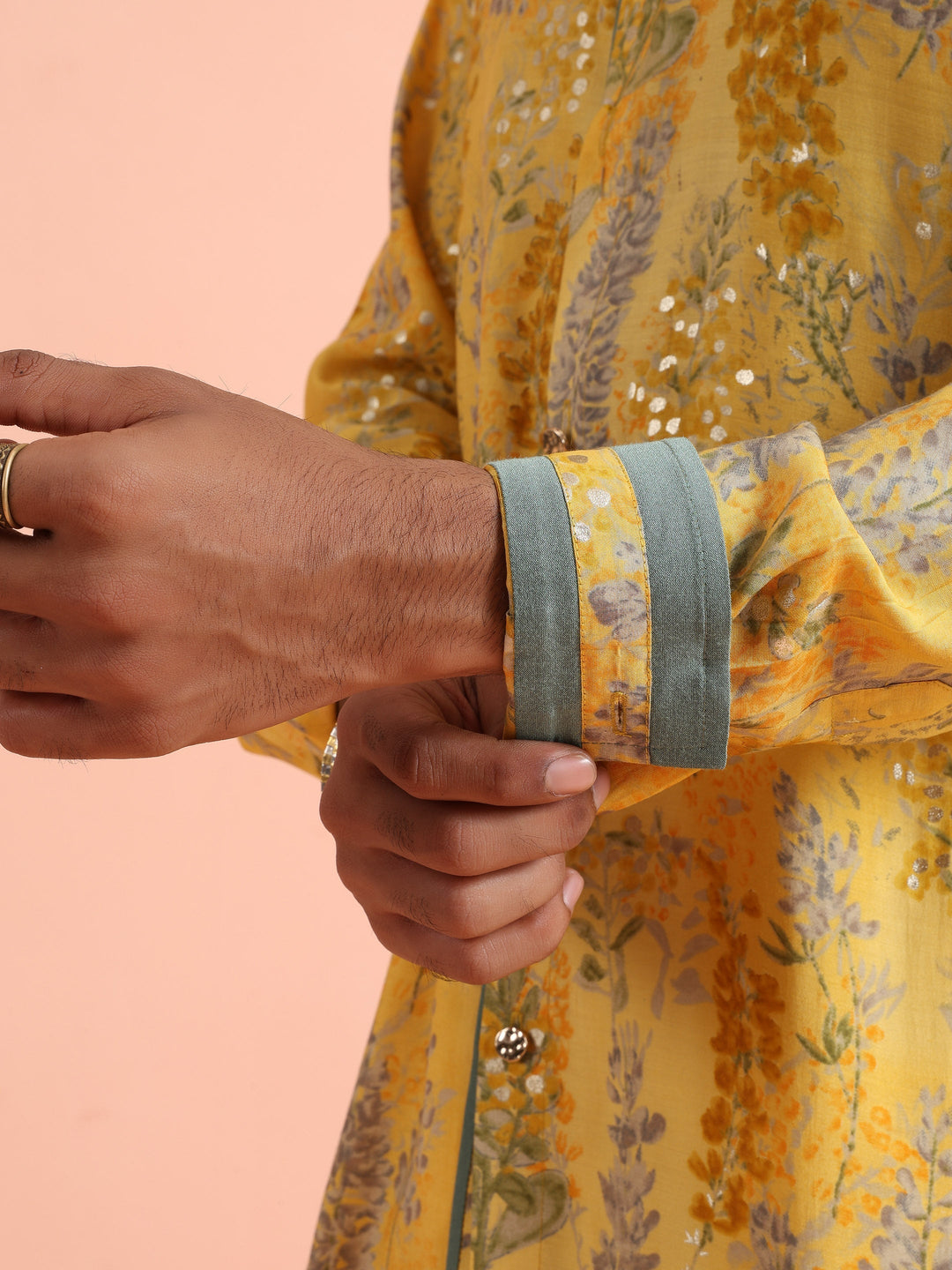 Yellow Floral Sequinned Mid Kurta | SHOBITAM