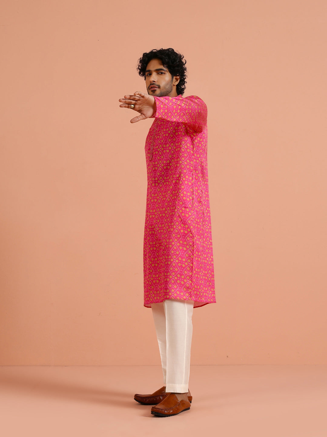 Hot Pink Silk Printed Kurta | SHOBITAM