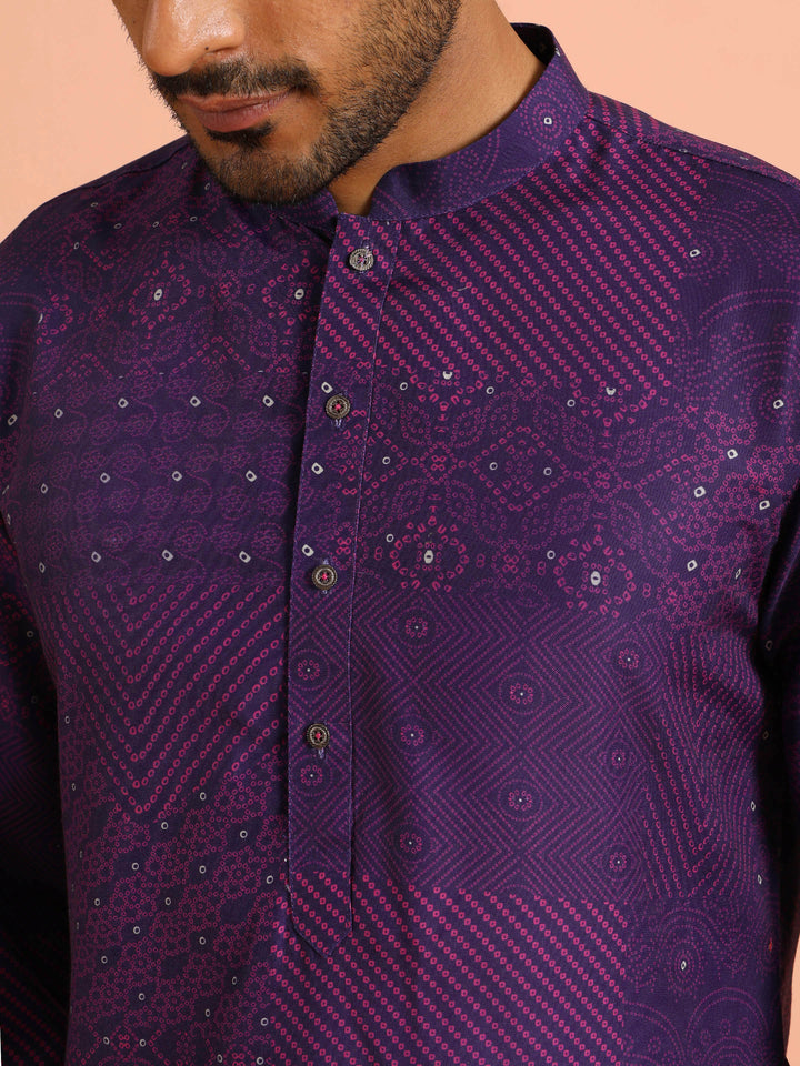 Purple Geometric Printed Kurta in Cotton | SHOBITAM