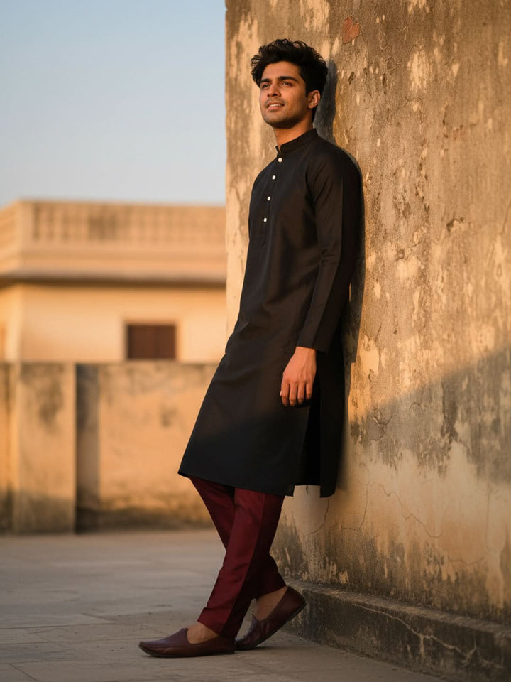 Black Solid Kurta Trouser Set | SHOBITAM