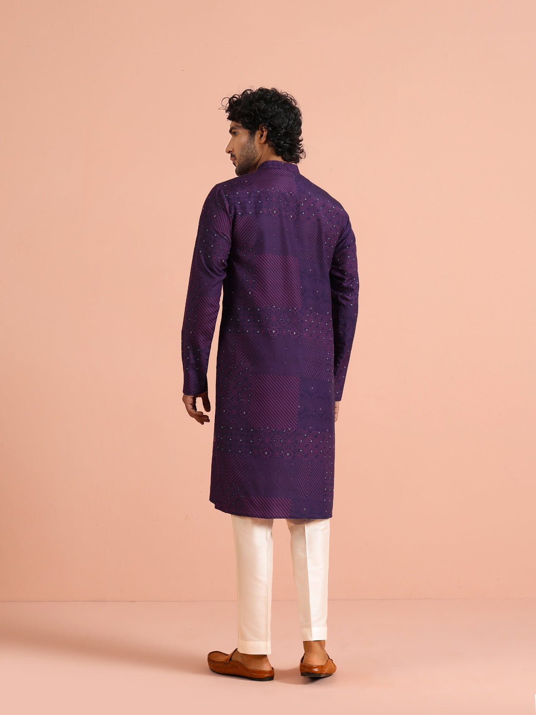 Purple Geometric Printed Kurta in Cotton | SHOBITAM